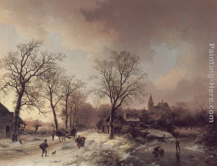 Figures in a Winter Landscape painting - Barend Cornelis Koekkoek Figures in a Winter Landscape art painting